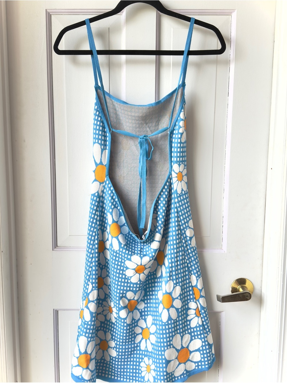 Zara Blue Gingham Daisy Knit Mini Dress Size Large - Picture 8 of 12